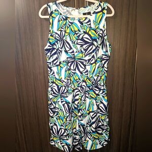 Jason Wu Colorful Tropical Print Linen Blend Romper, Medium